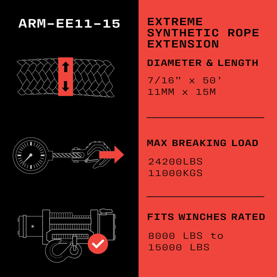 Armortek Extreme Synthetic Rope Extension 7/16" x 50' - MBL 24200 lbs