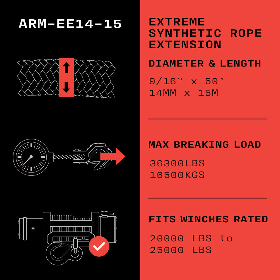 Armortek Extreme Synthetic Rope Extension 9/16" x 50'  - MBL 36300 lbs