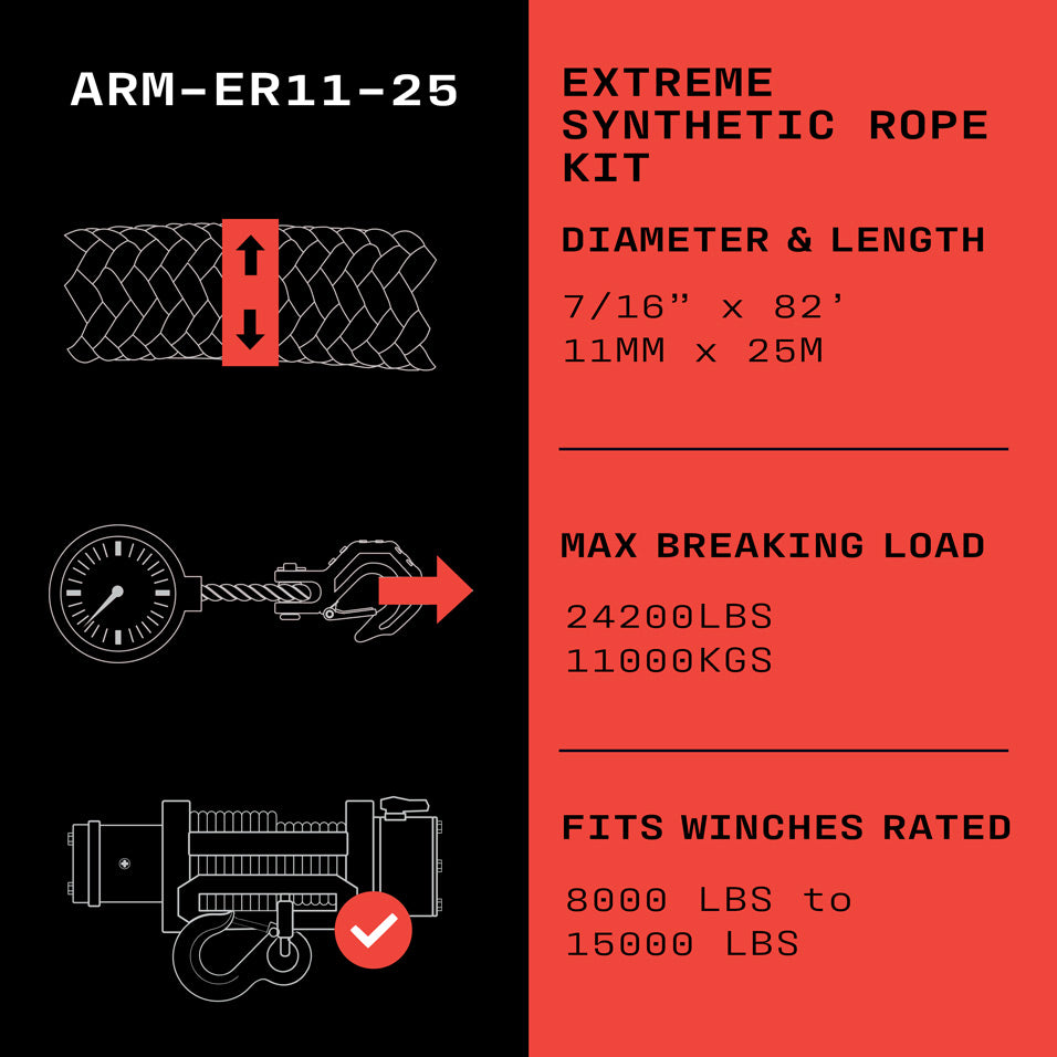 Armortek Extreme Synthetic Rope Kit 7/16" x 82' - MBL 24200 lbs