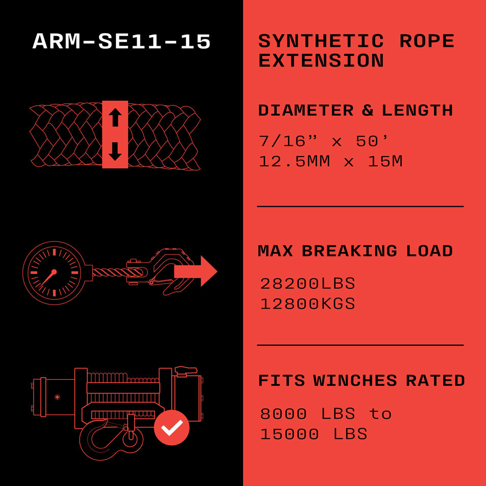 Armortek Synthetic Rope Extension 7/16" x 50' - MBL 28200 lbs