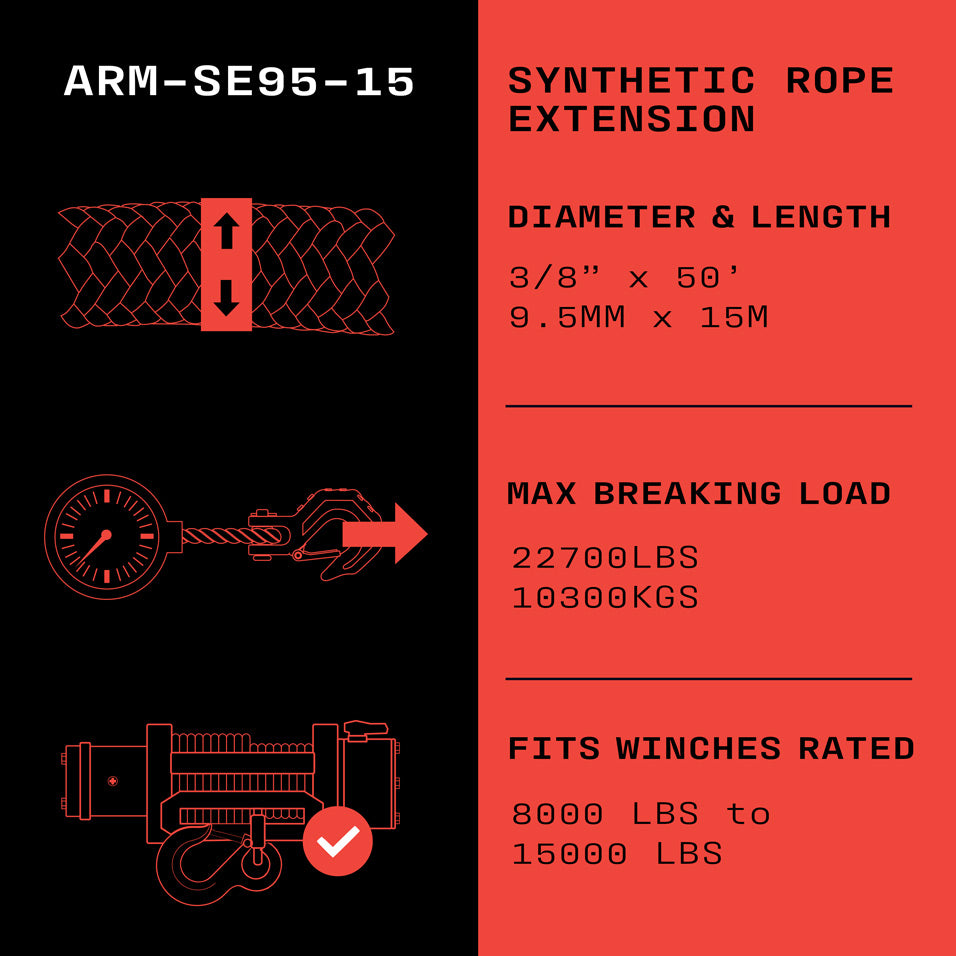 Armortek Synthetic Rope Extension 3/8" x 50' - MBL 22700 lbs