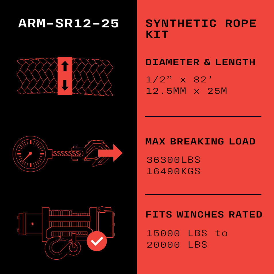 Armortek Synthetic Rope Kit 1/2" x 82' - MBL 36300 lbs