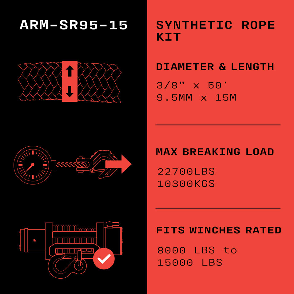 Armortek Synthetic Rope Kit 3/8" x 50' - MBL 22700 lbs