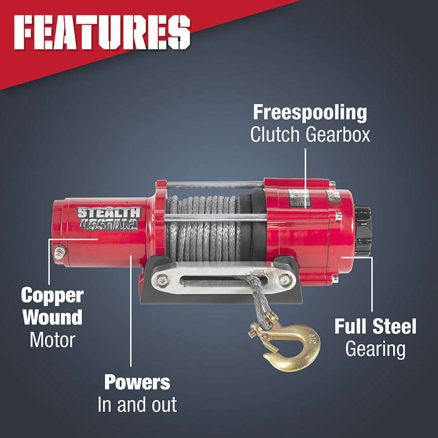 Stealth 4,500lb 12v Electric Winch - Synthetic Rope