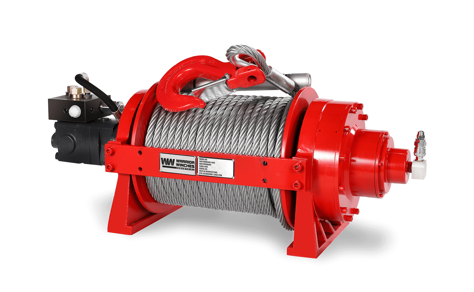 JR10 22,000lb (10 Ton) Industrial Hydraulic Winch - Steel Rope