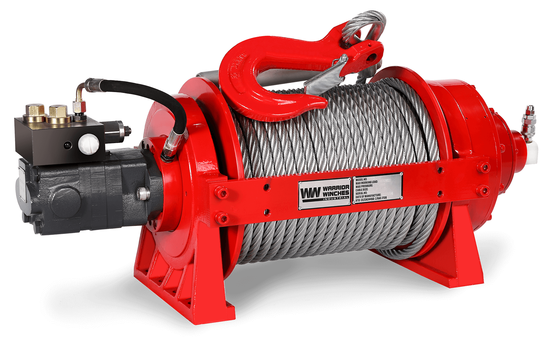 JR10 22,000lb (10 Ton) Industrial Hydraulic Winch - Steel Rope