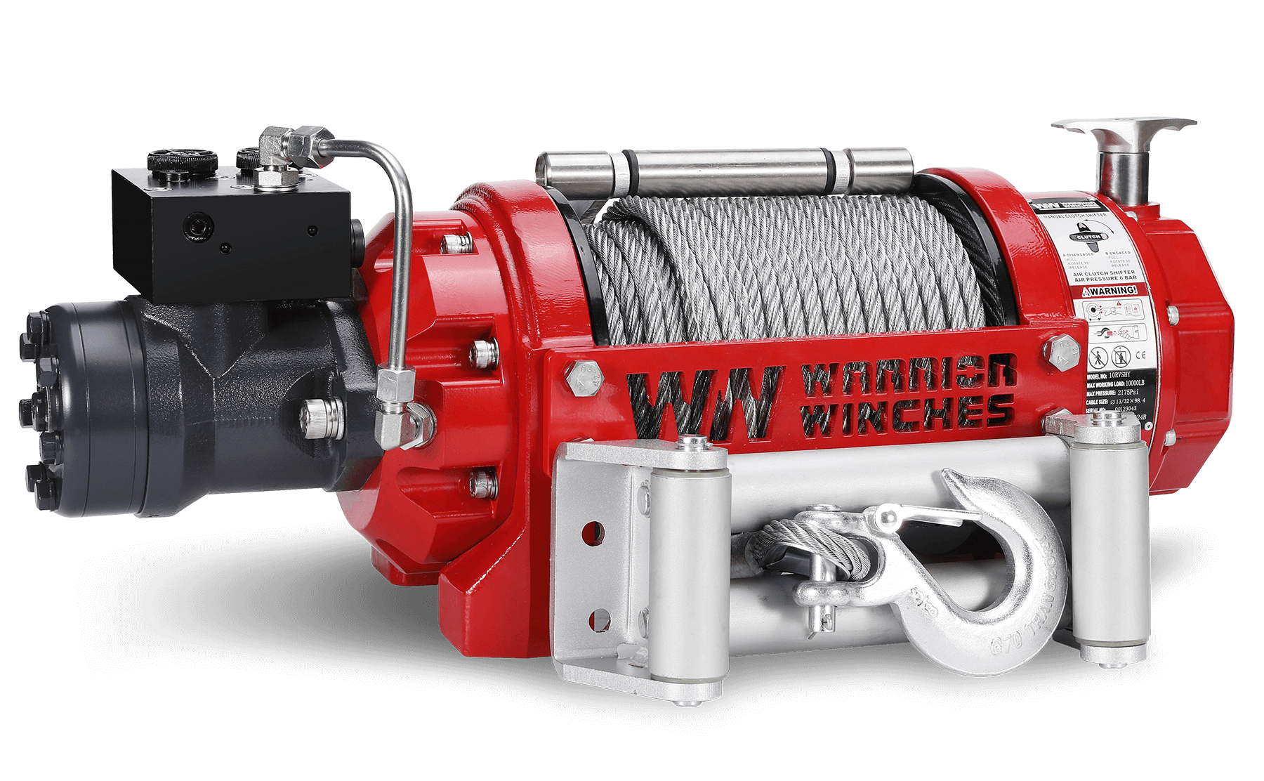 RV10 10,000lb (4.5 Ton) Industrial Hydraulic Winch - Steel Rope