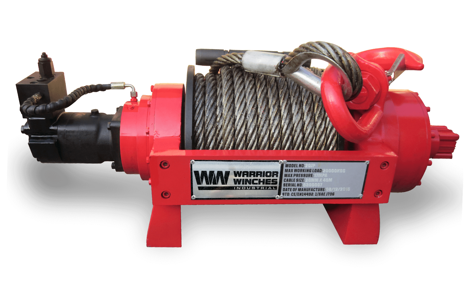 JP20 44,000lb (20 Ton) Industrial Hydraulic Winch - Steel Rope