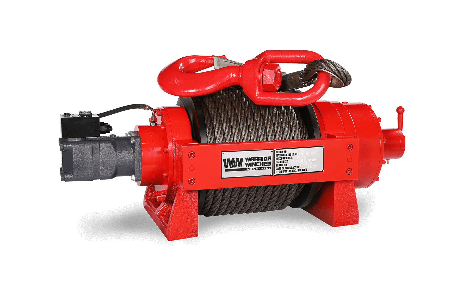 JR20 44,000lb (20 Ton) Industrial Hydraulic Winch - Steel Rope