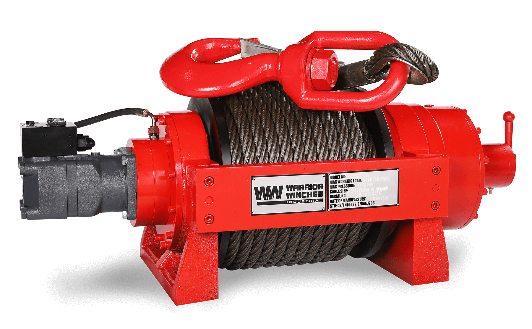 JR20 44,000lb (20 Ton) Industrial Hydraulic Winch - Steel Rope