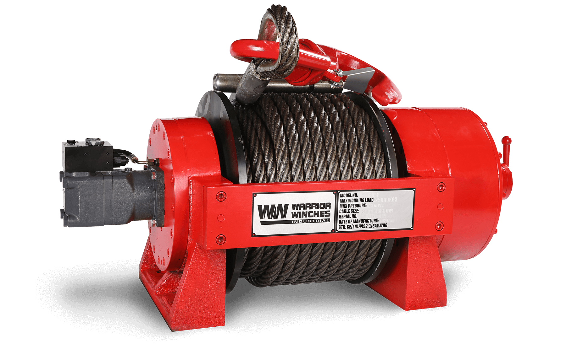 JR25 55,000lb (25 Ton) Industrial Hydraulic Winch - Steel Rope