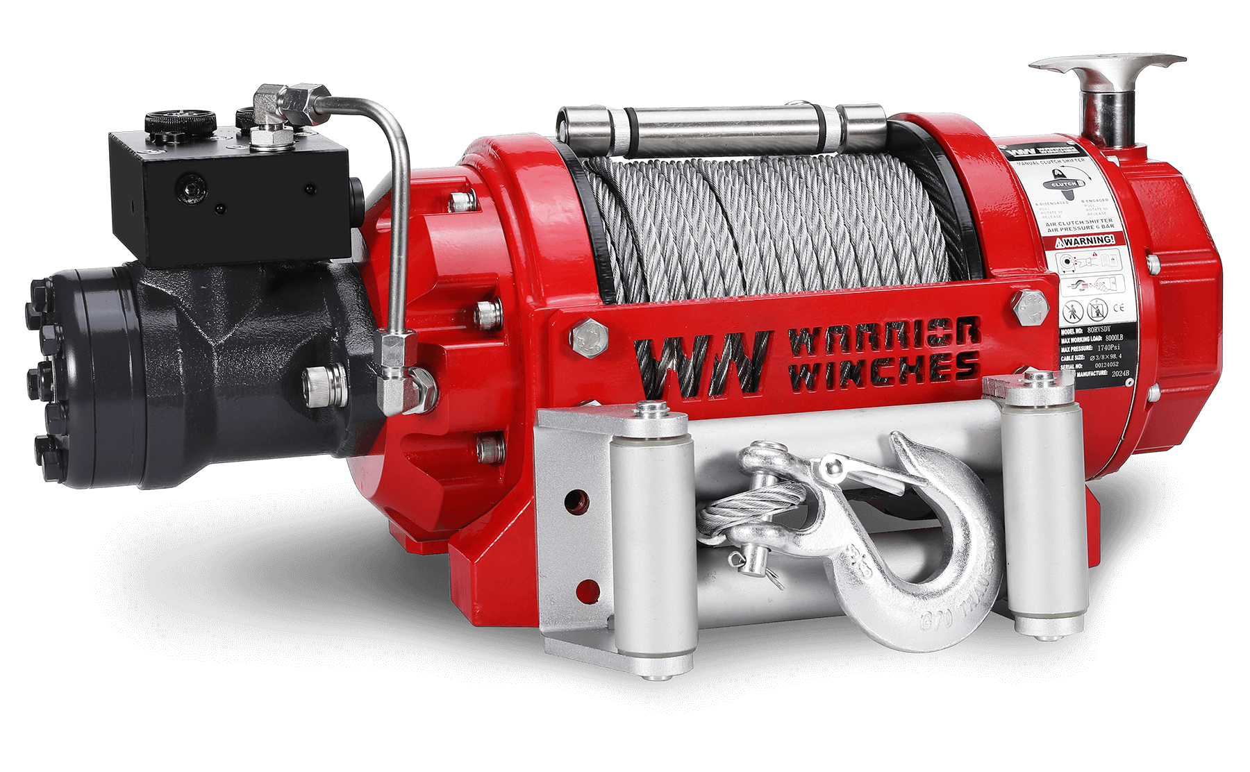 RV8 8,000lb (3.6 Ton) Hydraulic Short Drum Winch - Steel Rope